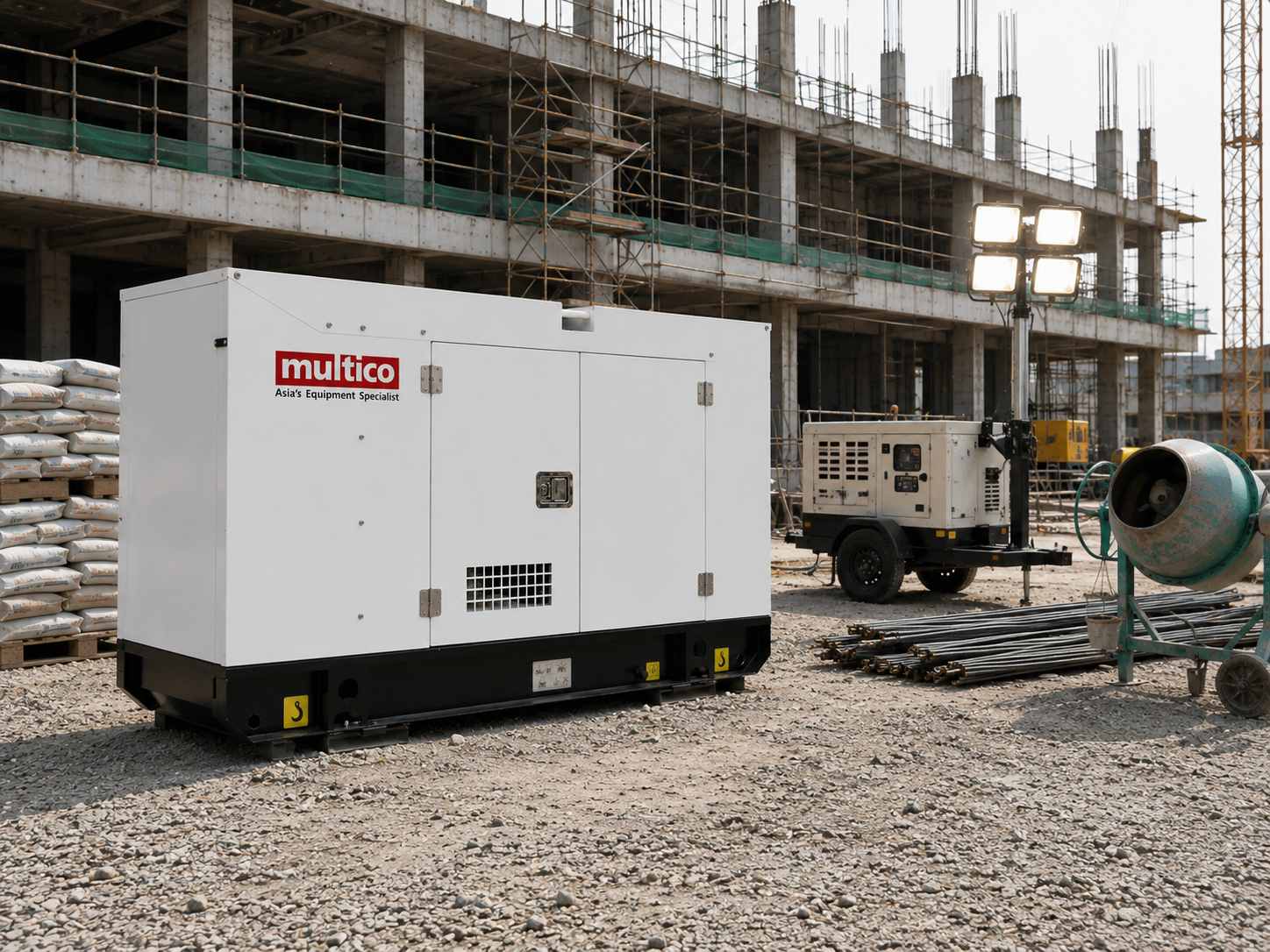 Enclosed generator set supporting construction site power needs